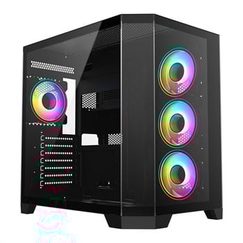 CiT DS360 Black Mid Tower Tempered Glass PC Gaming Case with 4x Celsius Fans