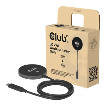 Club3D 25W Wireless Charger Qi 2.2 MagSafe Compatible Magnetic Pad - Black