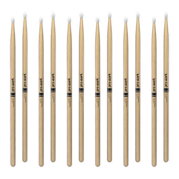 6 x Pairs - ProMark Classic Forward 5A Hickory Drumstick, Oval Nylon Tip