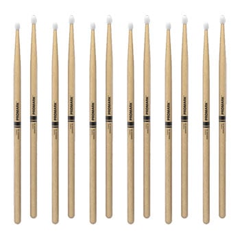 6 x Pairs ProMark Rebound 5B Hickory Drumstick, Oval Nylon Tip