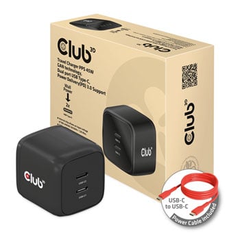 Club 3D 45W GaN Technology USB Travel Charger with PD3.0 Support