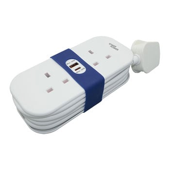 Tower 1.4 Metre Portable 2 Socket Travel Mains Extension Lead White