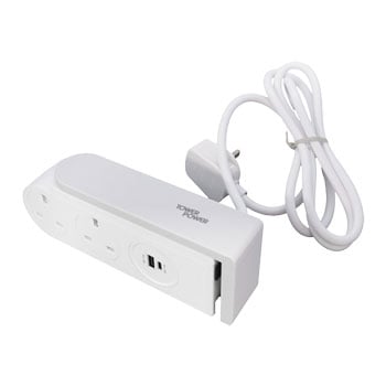 Tower 1.5 Metre Portable 2 Socket Travel Mains Clip-On Extension Lead White
