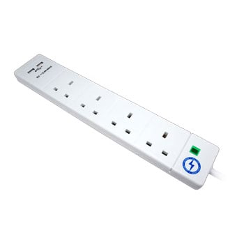 Scan 2 Metre 4 Socket Mains Extension Lead with USB Ports White