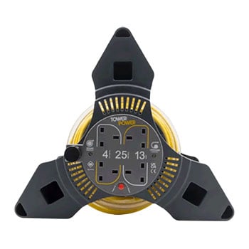 Tower 25 Metre 4 Socket Portable Cable Reel Black