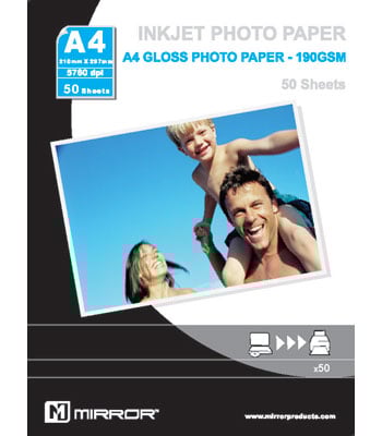 Mirror Inkjet Glossy A4 Photo Paper 190gsm 50pk : image 1