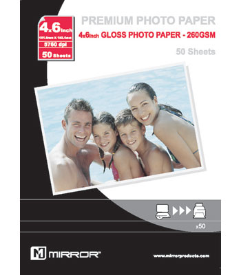 Mirror Inkjet Glossy 4x6" Photo Size Paper 260gsm 50pk A6