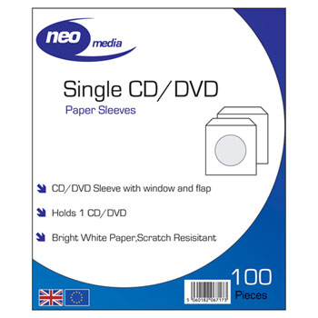 100 Pack Neo Paper CD/DVD/BD Sleeve with Clear Window : image 1