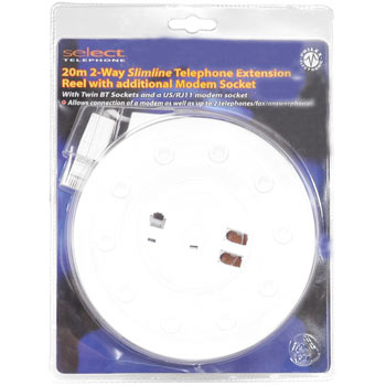20m 2-Way Slimline Telephone Extension Reel with additional Modem Socket : image 1