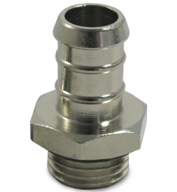EK Polished Nickel Plated Brass G1/4" (BSPP) Thread to 3/8" (10mm) Hose Tail