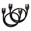 30cm Corsair Premium Sleeved SATA Cable, SATA 6Gbps, Straight Connectors, Black, Mesh Paracord Sleeve, Locking Latches