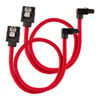 30cm CORSAIR Premium Sleeved SATA Cable, SATA 6Gbps, 90° Connector, Red, Mesh Paracord Sleeve, Locking Latches