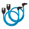 30cm Corsair Premium Sleeved SATA Cable, SATA 6Gbps, 90° Connector, Blue, Mesh Paracord Sleeve, Locking Latches