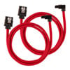 60cm CORSAIR Premium Sleeved SATA Cable, SATA 6Gbps, 90° Connector, Red, Mesh Paracord Sleeve, Locking Latches