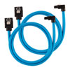 60cm Corsair Premium Sleeved SATA Cable, SATA 6Gbps, 90° Connector, Blue, Mesh Paracord Sleeve, Locking Latches