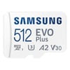 512GB Samsung MB-MC512KA/EU EVO Plus 4K Ready MicroSDXC Memory Card, Class U3/V30/A2, 130MB/s Read, Inc Adapter