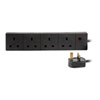 1m Scan PELB1520 4 Gang Uk Mains Extension Lead, Black, Rated 13A, Conform To BS 1363/A