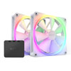 2 Pack 140mm NZXT F140 RGB Fan, White, PWM, High Airflow, 500-1800rpm, 24.85-89.48CFM, 32.5dB, 4-Pin PWM