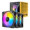 120mm Antec Tranquil ARGB Triple Fan Pack, Black, 9 Blade, 2000rpm, 64.02CFM, 26.9dBA, FDB, 4-Pin PWM, Control Hub