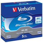 Verbatim 43615 Blu-ray Rewriteable 25GB 2x Speed Media 5pcs Jewel Case