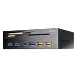Akasa InterConnect EX card reader for 5.25" Bay - 5 x USB 3.0 card reader 4 port USB 3.0 Hub with 2