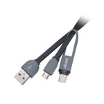 Akasa 1m USB Dual Type C and MicroB Connector to USB A Flat Cable