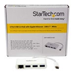 3-Port USB-C Hub with Gigabit Ethernet - USB-C to 3x USB-A - USB 3.0 Hub - White