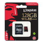 Kingston 128GB 4K Class 10 UHS-I U3 MicroSDXC with SD Adaptor