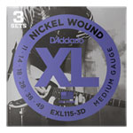 D'Addario EXL115-3D Nickel Wound Electric Guitar Strings, 3 Sets, Medium/Blues-Jazz Rock, 11-49, 3 S