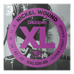 D'Addario EXL120-3D Nickel Wound Electric Guitar Strings, Super Light, 09-42, 3 Sets