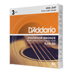 D'Addario EJ15-3D 10-47 Extra Light Acoustic Guitar Strings 3-Pack