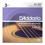 D'Addario EJ26-3D 11-52 Custom Light Acoustic Guitar Strings 3-Pack