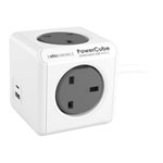 Allocacoc PowerCube Extended USB 4-Socket Mains Extension Cube with USB A + USB C, Grey 1.5M Cable