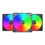 Montech GF120 ARGB PWM 120mm Black Case Fan - 3 Pack w/ Fan Hub