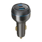 Xclio Premium 130W Ultra Fast PD Dual USB-C + USB-A Metal Car Charger for Laptops/Phones/Tablets