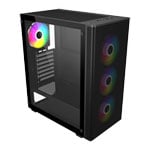 FSP M220 Tempered Glass Mid Tower PC Gaming Case with 4x 120mm ARGB Fans Black