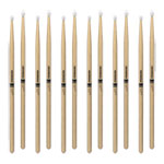 6 x Pairs ProMark Rebound 5B Hickory Drumstick, Oval Nylon Tip