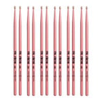 6 x Pairs - Vic Firth 5A Pink Hickory Drumsticks VF-5AP