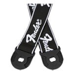Fender Quick Grip Locking End Strap, Black with White Running Logo, 2"