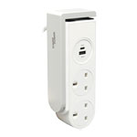 Tower 1.5 Metre Portable 2 Socket Travel Mains Clip-On Extension Lead White