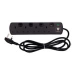 Tower 2 Metre 4 Socket Individually Switched Mains Extension Lead Black