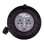 Tower 8 Metre 2 Socket Portable Cable Reel Black