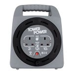 Tower 12 Metre 2 Socket Portable Cable Reel Grey / Black