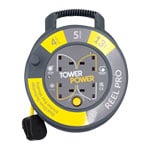 Tower 5 Metre 4 Socket Portable Cable Reel Grey / Yellow