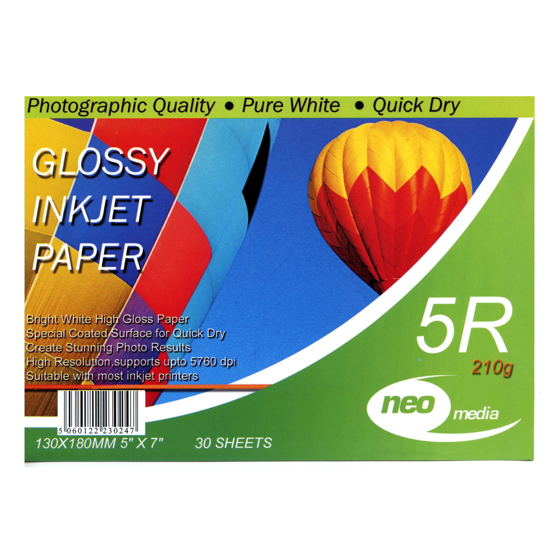 7x5 210gsm Photo Gloss Paper 30 Sheets Neo Media LN47288 NEO 7x5 210g