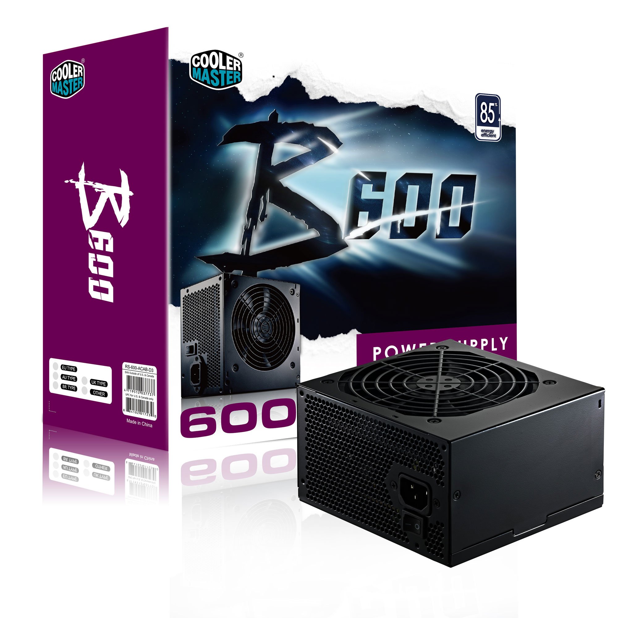 Cooler Master B-Series B600W PSU - Active PFC & PWM Combo Control, 85% Eff LN50655