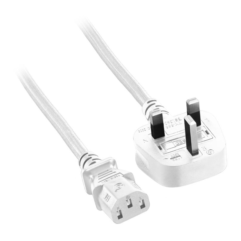CableMod White ModFlex 2M Braided UK PC Power Cable/Lead C13 to UK