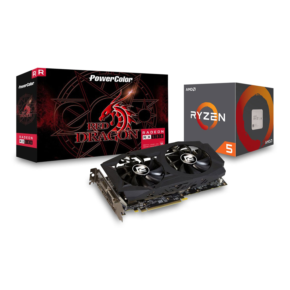 PowerColor RX 580 Red Dragon V2 8GB GPU + AMD Ryzen 5 2600X CPU Bundle ...