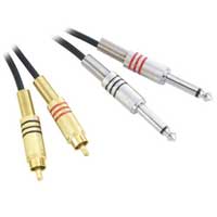 1m Adam Hall Twin Channel Audio Cable 2x 6.35mm Male Mono Jack to 2x Male RCA Phono