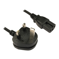 Xclio 2m Kettle Lead UK Plug to C15 Power Cable/Connector for PSU's- Black